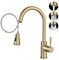 DAYONE Gold Kitchen Mixer Tap with Pull Out Spray, SUS304 Stainless Steel Sink Taps Mixer with 3 Functions for Kitchen, 360° Swivel Single Handle High Arc Kitchen Faucet, Brushed Gold