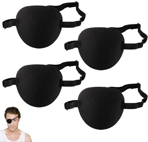 5 Pièces 3D Cache Oeil Kit, Patchs Oculaires, Cache Oeil Pirate Médical Réglable pour Yeux Gauche ou Droit, Amblyopie Paresseuse Cosplay (Noir)
