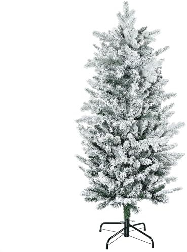HOMCOM Arbre de Noël Artificiel 135 cm, pin Neige Naturelle, 267 Branches Neige, Ouverture Automatique, Base Acier, Vert