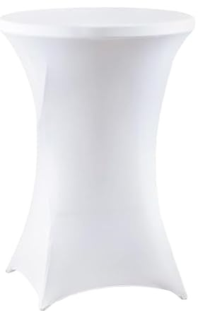 meioro Stretch Stehtischhusse Ø 80cm Polyester Enge Tischdecke, Abwaschbar Rund Husse, Faltenresistente Hussen mit Verstärkung im Fußbereich Geeignet für Events Hochzeiten Partys (Weiß,80Dx110H cm)