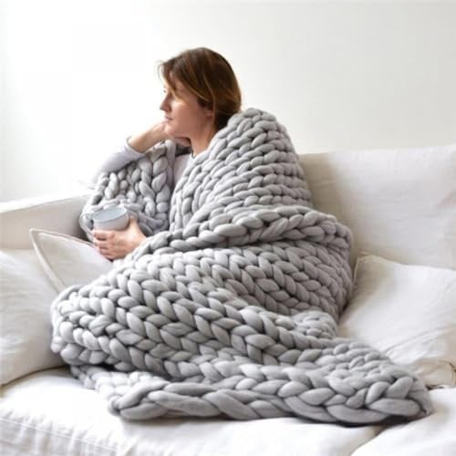 Dazzluxe Chunky Knit Blanket, Large Skin Friendly Breathable Handmade Knitted Throw Blankets, Home Décor for Couch, Sofa And Bed,Grey,150x200cm/60x80