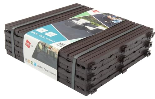 IHANA Cosmopolitan Interlocking Decking Tiles Patios Flooring - Sustainable Material, All-Weather Durability, Quick-Click Installation, Comfortable & Stylish 30x30cm (Brown, Pack of 10)