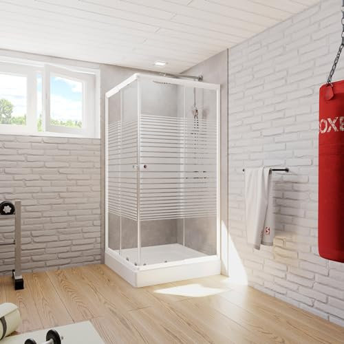 Schulte cabine de douche extensible accès d’angle 75-90 x 175 cm, portes coulissantes, profilé blanc, largeur d'accès 30 à 49 cm ajustable, verre de sécurité 4 mm avec sérigraphie
