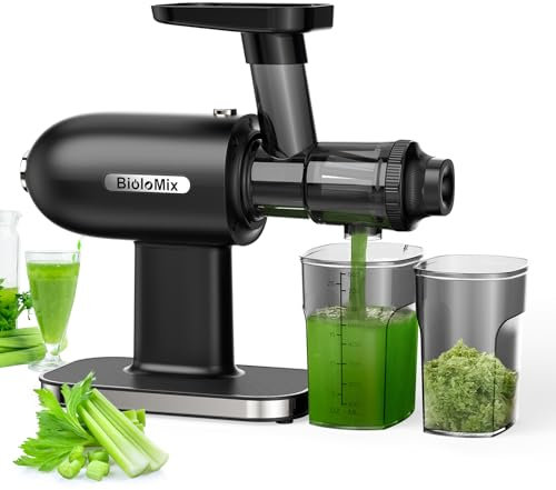BioloMix,Slow Masticating Juicer, Celery Juicer Machines, Cold Press Juicer Machines Vegetable and Fruit,Juicers with Quiet Motor Anti-Clog Function, Easy to Clean,Black (SJ012)