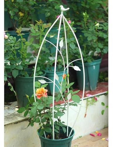 YIQIYOU Garden Trellis Vintage Old Wrought Iron Flower Stand Garden Obelisk Support for Garden Climbing Vines Flowers Metal Garden Frame for Climbing Plants Flowers - Height 100cm (Color : White)