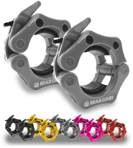 BEAR GRIP - Olympische Langhantel-Klemmen, 1 Paar Schnellspanner, professionelle olympische Hantel-Clips für Gewichtheben, Crossfit, Krafttraining Langhanteln (grau, 50 mm)