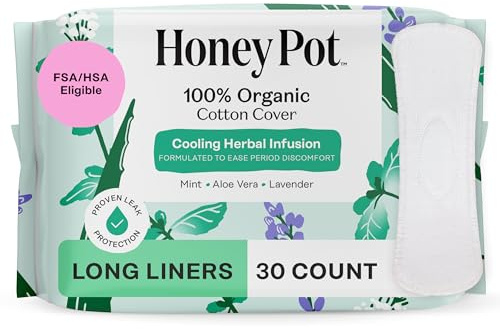 The Honey Pot Company - Herbal Long Panty Liners for Women - Infused w/Essential Oils for Cooling Effect & Organic Cotton Cover - Feminine Care - 30 ct
