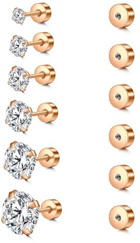 Rajnard Rose Ohrstecker Hypoallergen Ohrringe Chirurgenstahl Cubic Zirkonia Helix Tragus Conch Piercing Modeschmuck für Frauen Damen und Mädchen