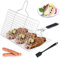 FZYCOM Grillkorb Fischbräter,Faltbarer BBQ Grillkorb Fischbräter, Edelstahl Barbecue Grillschale, Tragbar, Rostfreie Zubehör Körbe zum Grillen, Grillkorb für Fisch und Gemüse mit Silikonbürste