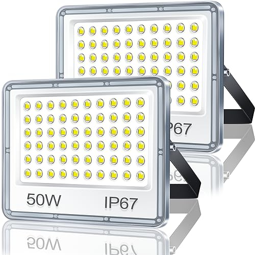 TASINUO Projecteur Exterieur LED 50W 2 Pièce, 5000LM Spot Extérieur, IP67 Imperméable Projecteur LED Exterieur, 7000K Blanc Froid Lampe Pour Terrasse Jardin Stade Usine Garage