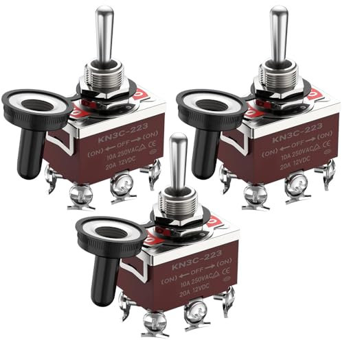 Gebildet 3interruptores de Palanca de Enganche a Prueba de Agua 20A-12VCC/10A -24VDC, 20A-125VAC/10A -250VAC DPDT 6pines ON/Off/ON Interruptor basculante + 3Tapas