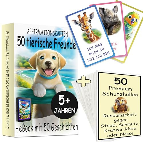 Affirmationskarten für Kinder + Schutzhüllen 50 STK. I Gefühlskarten I Selbstbewusstsein Stärken I Pädagogische Affirmationskarten I Motivationskarten Schule