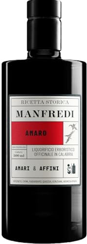 Manfredi, Liquore Amaro Ricetta Storica, 500 ml, Liquore Calabrese con Note Tanniche di Genziana e Quassa, Aroma Fresco di Assenzio, Arancia e Rabarbaro, Sentori di Liquirizia, Idea Regalo, 25% Vol.