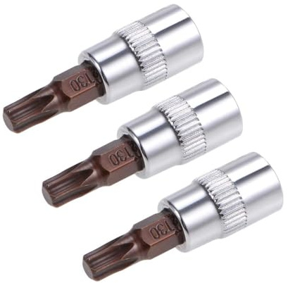 TOP-VIGOR Lot de 3 douilles Torx 6,35 mm x T30 CR-V, embouts Torx en acier S2 de qualité supérieure, 38 mm de longueur pour clé dynamométrique, clé à cliquet, perceuses à percussion, barre coulissante