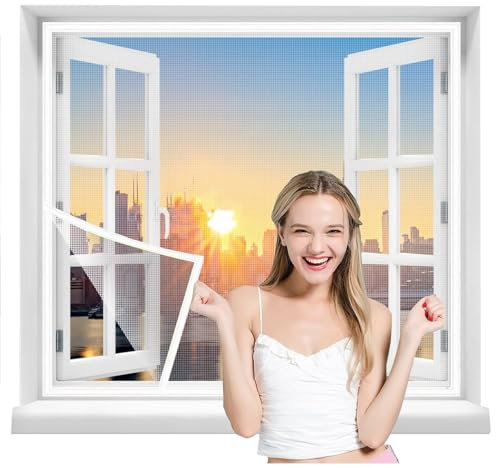 Pieghevole Zanzariere pu Misura 140x165cm Bianco Per Balcone E Porta Finestra Fissaggio Rapido Su Finestre Balconi In Legno Alluminio