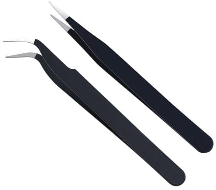 YPYMOD 2 Pezzi Pinzetta, Pinzetta Extension Ciglia, Pinzette Diritto e Curvo Tip Pinza, per Estensioni Ciglia, DIY (Nero)