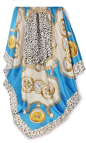GLORIS Seidenschal Hellblau mit Leopardenmuster 0x90cm Damen Elegante Seidentuch Haare Seidentuch Halstuch Satintuch Halstuch Bandana Tuch Kopftücher Damen Ansatz Scarf (Leo Blau)