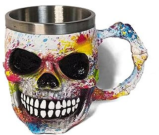 Tazza con teschio 3D in acciaio inox, horror, tazza da caffè, birra, decorazione per Halloween, decorazione da cucina