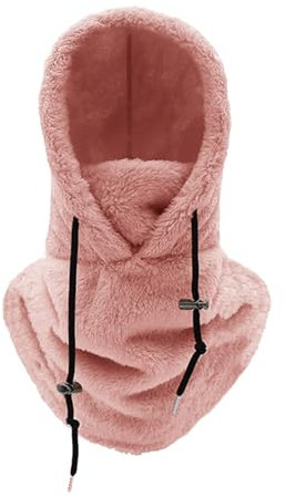 YCBMINGCAN Damen Wintermütze Strickmütze Wetter winddicht verstellbare warme Kapuze Abdeckung Hut Mütze Schal Weichem Gefütterte Strickmütze (Pink, One Size)