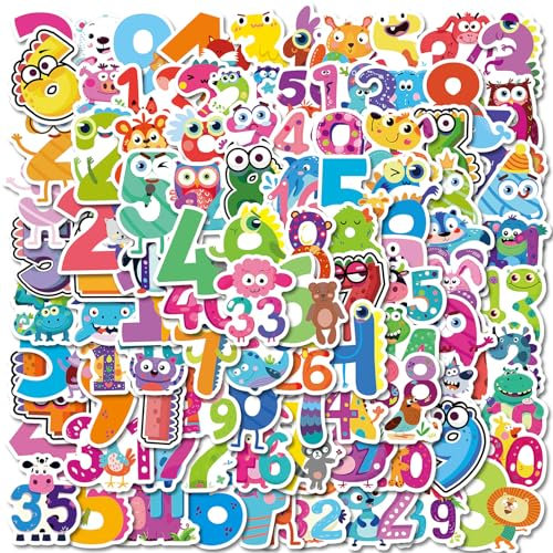 Qpout 100 Stück Zahlenaufkleber für Kinder, Zahlenaufkleber 1-50, Zahlenaufkleber für Wasserflasche Scrapbook Laptop Tafel