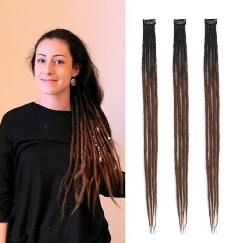 Dsoar Clip In Dreadlock Verlängerungen 24 Zoll 3PCS Handgefertigte 0.6cm Synthetische Dreads mit Clips Weiche Häkellocken Verlängerungen