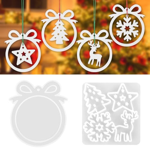 2 Piezas Moldes Silicona Navidad, Moldes Navideños de Silicona Colgante, Reutilizables Moldes para Resina Epoxi, DIY Silicona para Moldes para Manualidades, Decoración Navideña