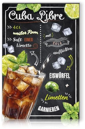 Cocktail Rezepte 20x30cm Alu Schild Deko Metallschild Dekoration für Bar Theke Pub Küche Cafe Geburtstag Geschenk Rezept RV003 (14 Cuba Libre)