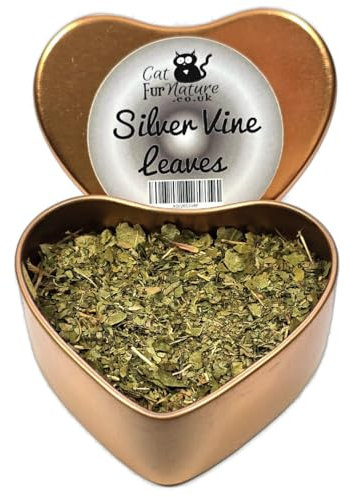 Cat FurNature - Silver Vine Leaves for cats in a heart tin