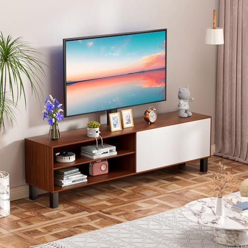 tinysiry TV Stand with Mount, Wall-Mounted Floating TV Console with Adjustable Swivel Mount & Open Storage Shelves, Modern Entertainment Center with Cabinet for Living Room or Bedroom, Fits 32-55 Inc