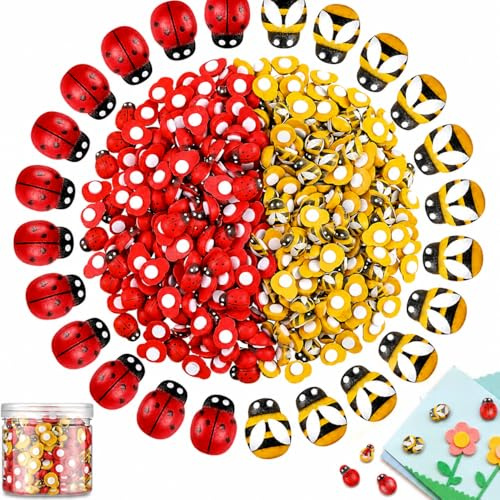 CZAYEFNH 400 Pezzi di Adesivi Laurea - Coccinelle Vive, Coccinella Portafortuna per Bomboniere, Mollette di Legno Piccole, Ciondolo Laurea – Kit di Coccinelle e Api Adesive per DIY e Decorazione