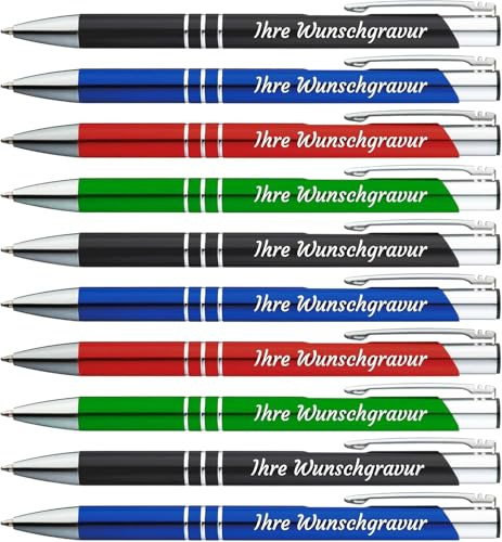 EUROPRINT24 50 Kugelschreiber mit Name Wunschname Werbetext personalisiert, Lasergravur, Aluminium, farbmix