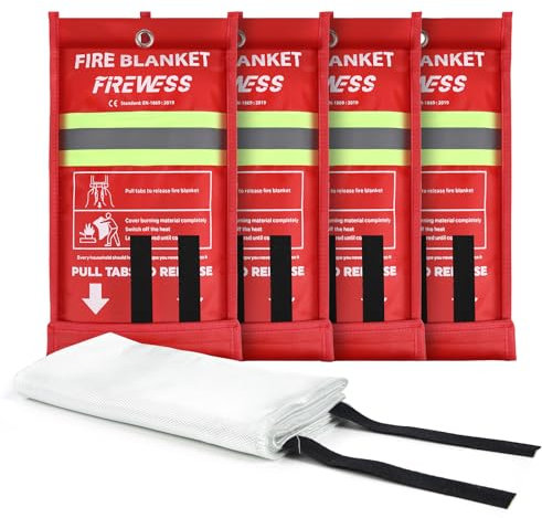 Coperta antincendio di emergenza, 100*100 cm protezione ignifuga, coperta ignifuga per casa, campeggio, auto, ufficio, grill, sicurezza di sopravvivenza in magazzino (fibra di vetro, 4 pezzi)