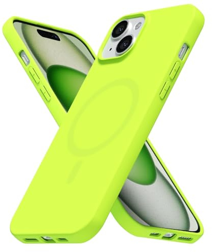 LoeoeL for iPhone 15 Case Silicone Mag Safe, Compatible with Magsafe Ultra Slim Thin Magnetic Phone Case for Women Girls, Soft Rubber Gel Matte TPU Solid Color Minimalist Cover, Neon Green