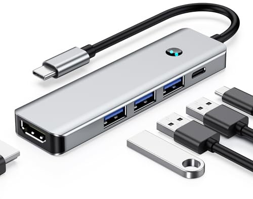 USB C Hub PD100W, 4K 60HZ HDMI, 3 x USB A Data Ports Dock Adapter Multiport Adapter Compatible with iPhone 16, Galaxy S24, Surface, MacBook Pro/Air, iPad Pro/Air, Steam Deck etc.