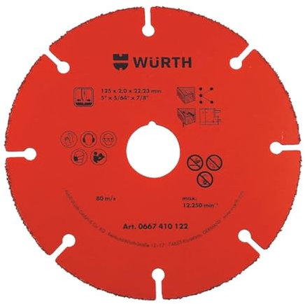 Würth Disco da taglio in metallo duro, 125 mm, disco flessibile per legno, MDF, truciolato, cartongesso, plastica 0667410122