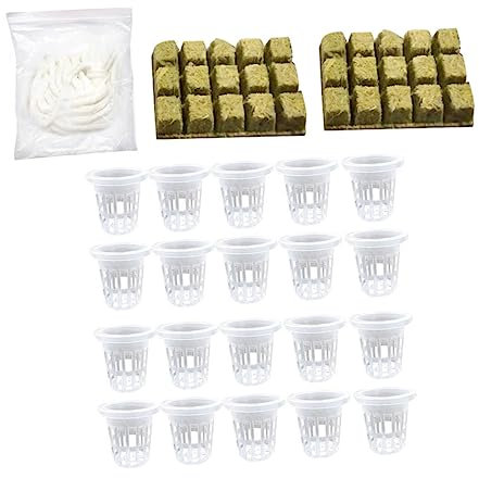 CIYODO Hydroponik Wolle Mit Wachstumswürfel Und Netzbecher Für Hydrokultur Aquaponik Anzucht Und Pflanzenvermehrung Mit Biologisch Abbaubarer Dochtschnur Für Einfache Bewässerung