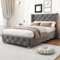 BTM Upholstered Single Bed 3ft(90 * 190cm), Single Bed Frame with Headboard, Slatted Frame, Button & Rivet upholstery and Wooden Leg, Grey Velvet