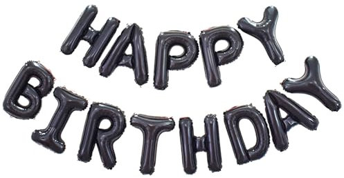 Ovanda Schwarz Happy Birthday Folienballons, 16 Zoll Aluminiumfolie Buchstaben,Happy Birthday Girlande Schwarz,Ballons Banner, Geburtstag Folienballon,für Frauen Männer Jungen Mädchen Geburtstag Party