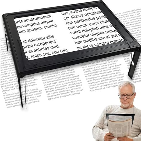 GAESHOW Leselupe mit Licht für Senioren Groß, Rechteckige Lupe mit 12 LED-Lichtern, Klappbarer Ständer, Freihändige Vergrößerungslinsen mit Kordel und USB-Kabel zum Lesen, Reparieren, Nähen