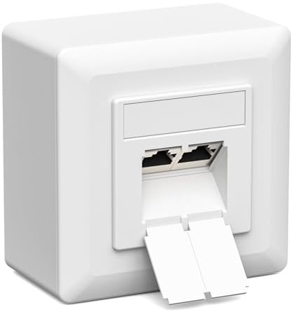 iwillink 1x Cat7 Netzwerkdose 2 Port 10 Gbit/s, Weiß | Geschirmt, LAN Steckdose, Aufputz/Unterputz Universal, POE+, Kompatibel CAT7 CAT6 CAT6A