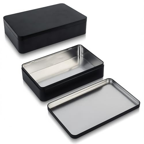 Thintinick 2 Stück rechteckige Blechdosen, Schwarz, 21,5 x 13,5 x 4,8 cm | Leer, Für Geschenk, Für Schmuck, Für Heimorganisation