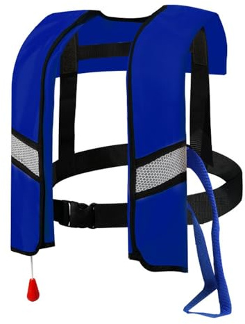 Rettungsweste für Erwachsene, automatisch, aufblasbar, mit verstellbarer Schnalle, mit reflektierenden Streifen und Pfeife, Schwimmwesten, Wassersport, kein CO2-Gas (blau)