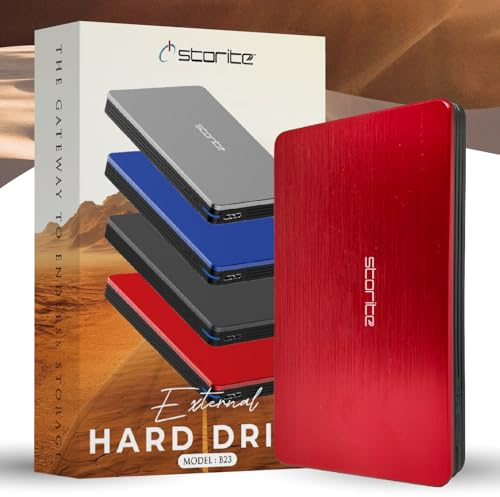 Storite Externe Festplatte, 320 GB, USB 3.0, leichte Datensicherungs- und Speicherfestplatte, tragbare Gaming-Festplatte, erweiterter Speicher, HDD für Spiele, Laptop, PC, Mac, Desktop (ROT)