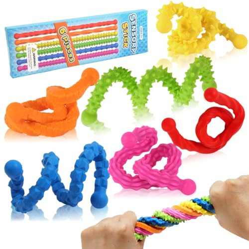 Aolso 6 Stück Fidget Toys Sensorik Stick, Sensory Spielzeug für ADHS autistische Kinder, Fidgets zur Angstlinderung Stress für Erwachsene und Kinder, Classroom Travel Essentials