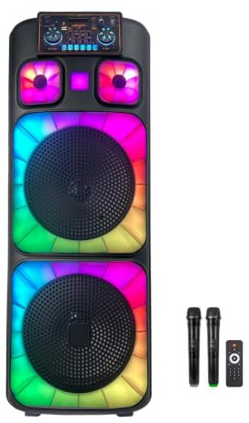Wintem – Speaker Bluetooth 800W con Microfoni Wireless, Luci LED RGB e Telecomando | Speaker Portatile Potente per Karaoke e Feste, Batteria Ricaricabile fino a 8 Ore di Autonomia