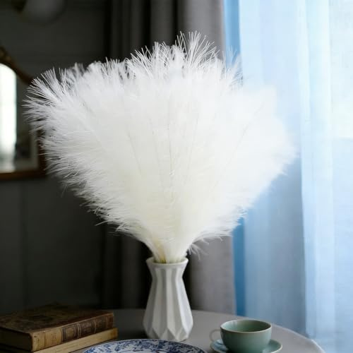 TILONKJ 30 Stück Pampasgras Klein, 55cm Weiß Künstlicher Pampasgras | Pampas Deko Getrocknete Blüten Flauschig Faux Pampasgra Boho für Hochzeit Büro Schlafzimmer Wohnzimme