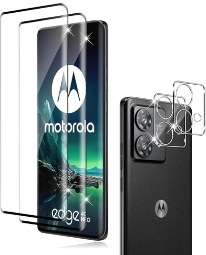 Holilo Para Motorola Moto Edge 40 Neo Protector de Pantalla Cristal Templado + Protector cámara, 2+2 Piezas 3D Vidrio Templado Anti-Arañazos Sin Burbujas Glass Protector