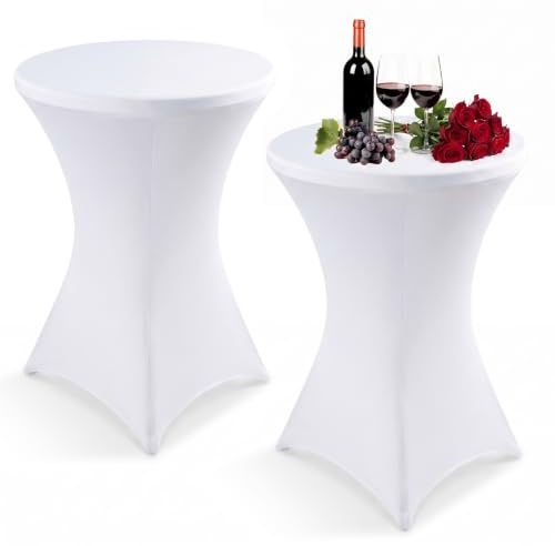 Stretch Stehtisch Husse 2er Set Weiß 80x110cm, Spandex Bistrotischhusse | Stehtischhusse,Spandex Tischhussen Wischfest Elastisch, Hussen für Stehtische & Bistrotische, für Hochzeit Geburtstag Bankett