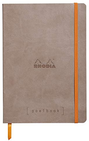 Rhodia 117744C Notizheft Goalbook (DIN A5, 14,8 x 21 cm, Dot, praktisch und trendige, mit weichem Deckel, 90g, elfenbeinfarbigem Papier, 120 Blatt, Gummizug, Lesezeichen) 1 Stück, maulwurfsgrau