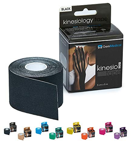GemMedical Kinesiologie tape Black Rolle 5cm x 5m | Kinesiotapes | Wasserfestes & elastisches | Hautfreundliche Sport Tapes | Profi Physio Tape | Muskelunterstützung | Baumwolle | Schwarz